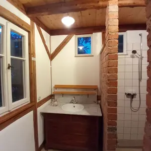 Ferienwohnung Fritzsche Badzimmer mit Dusche mit schönem Fachwerkambiente